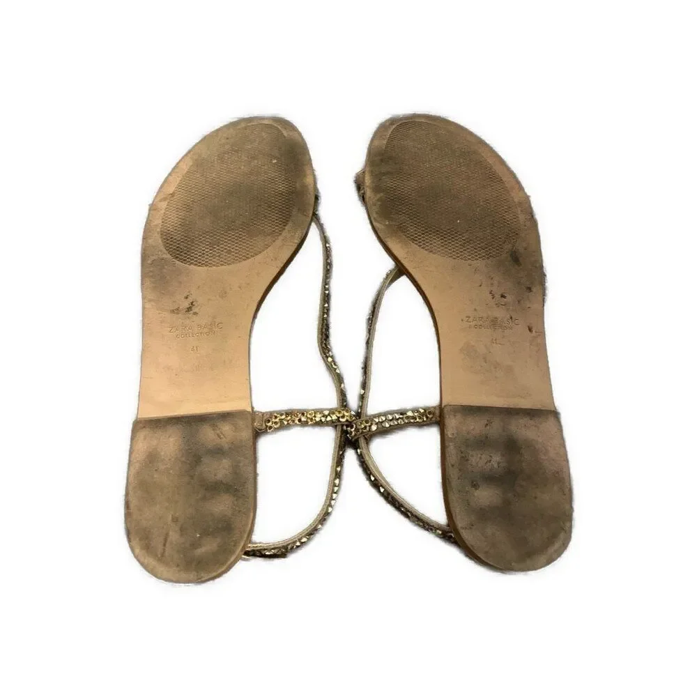 zara sandals 2604/101/111 Flat Crystal Beige Copper Silver Slingback 11 - Picture 3 of 6